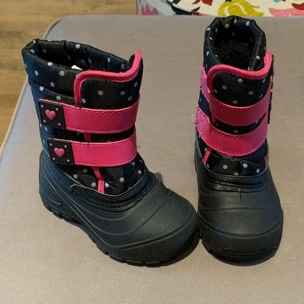 Black and Pink Polka Dot with Heart Snow Boots